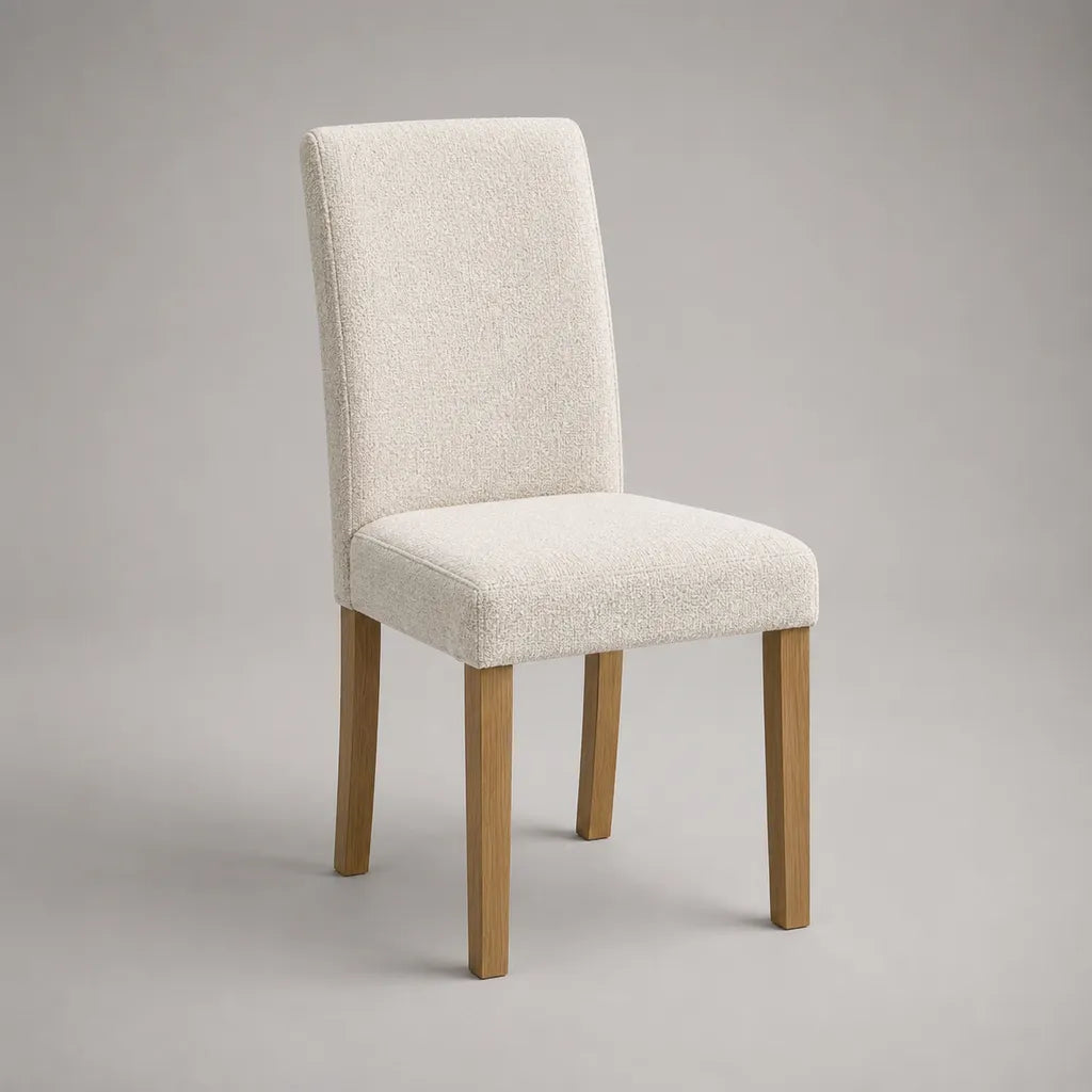 Chaise de salle à manger rembourrée en tissu ivoire avec pieds en bois, 48 × 56 × 88 cm