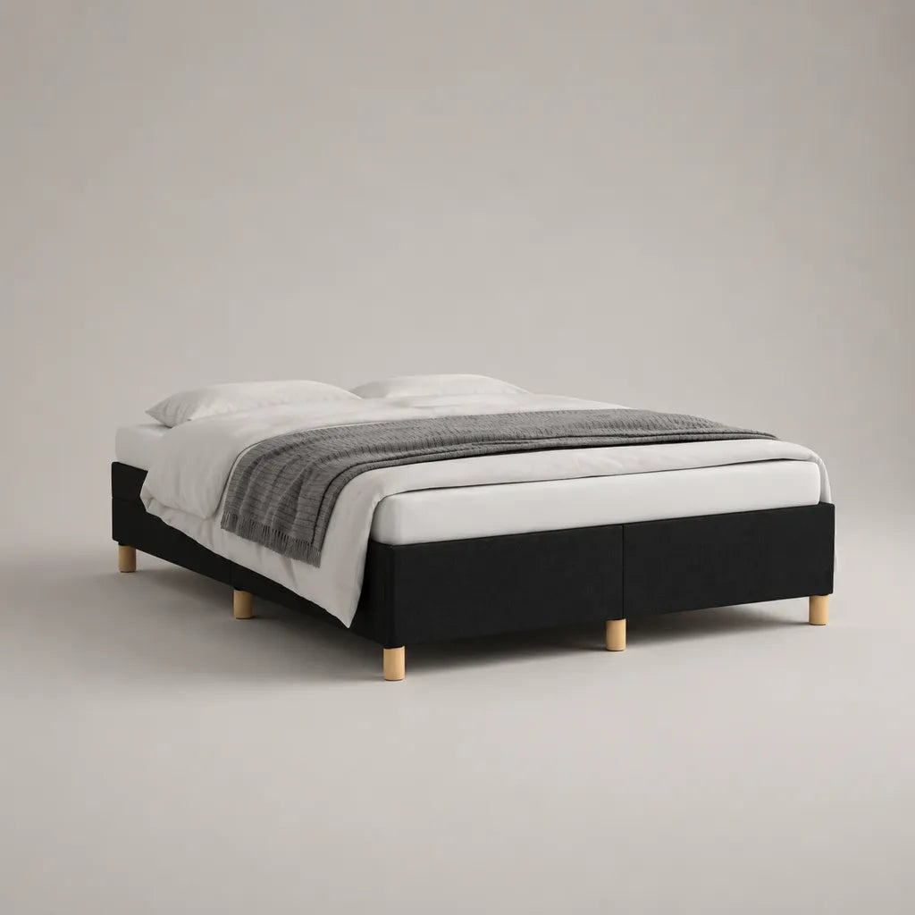 Lot de 2 sommiers tapissiers doubles en bois et tissu noir, 160 × 200 × 31 cm