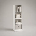 Bibliothèque étroite en panneaux de particules blancs, 4 compartiments, 40 × 30 × 150 cm