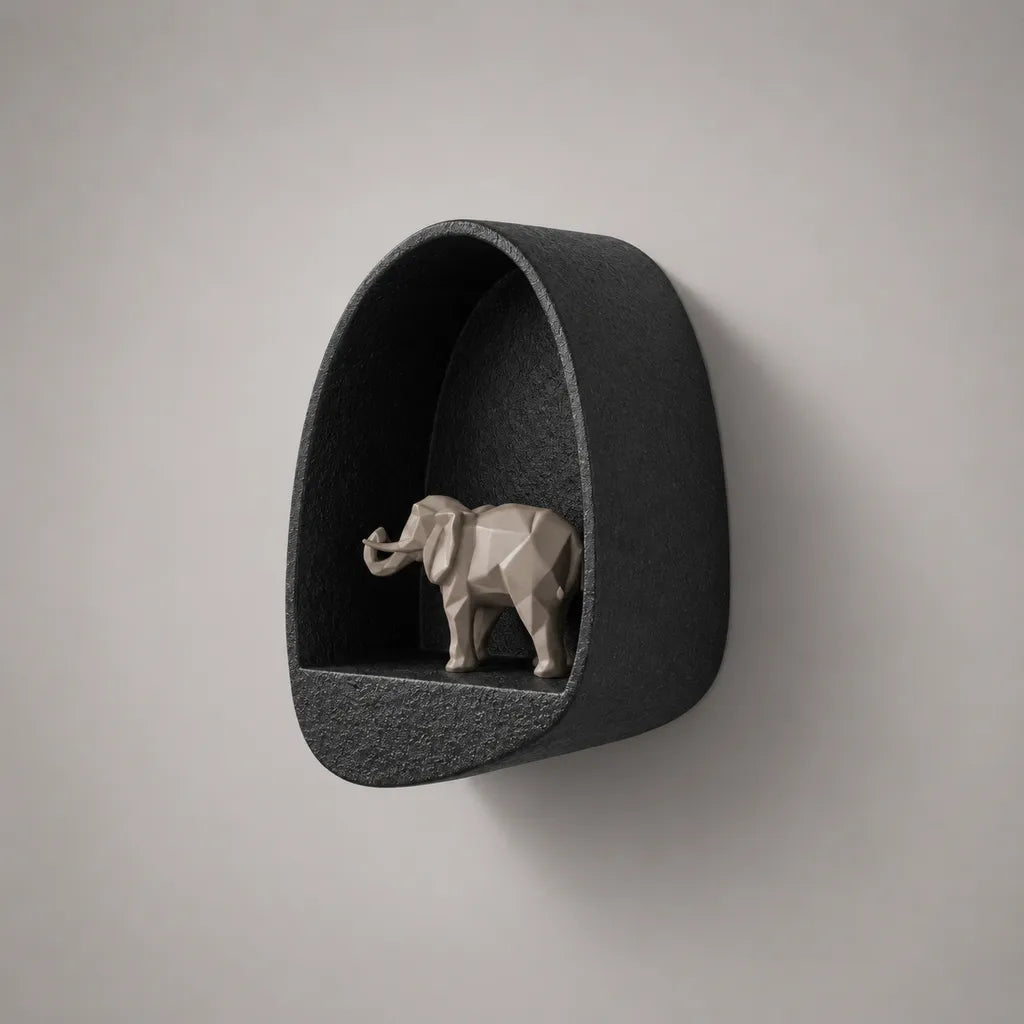 Étagère murale en résine renforcée, niche arquée noire, 40 × 32 × 16 cm