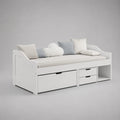 Lit banquette 1 place en MDF blanc avec 3 tiroirs et niche, couchage 90 × 200 cm, dimensions 205 × 96 × 80 cm