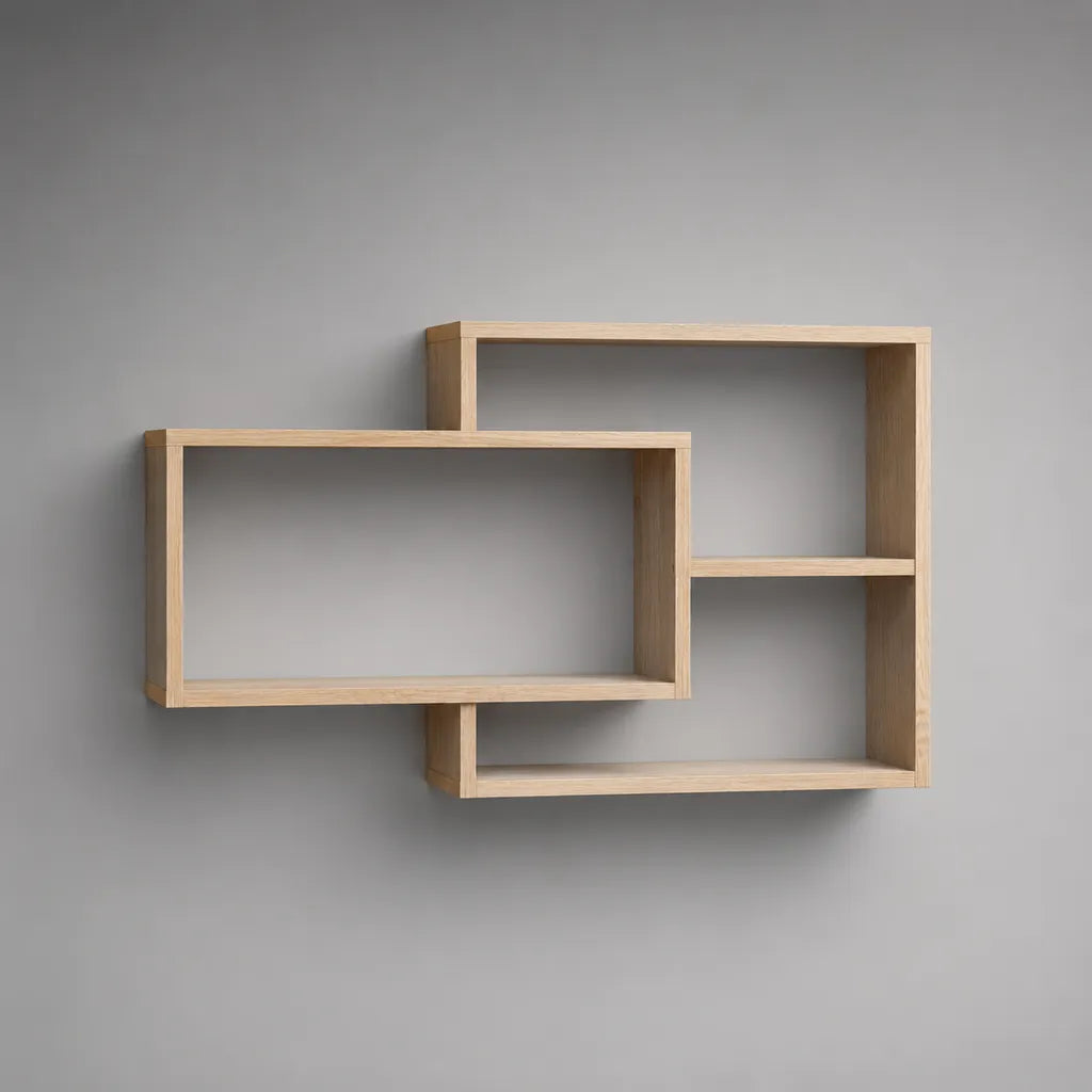 Étagère murale en bois à cadres rectangulaires, chêne clair, 90 × 15 × 60 cm