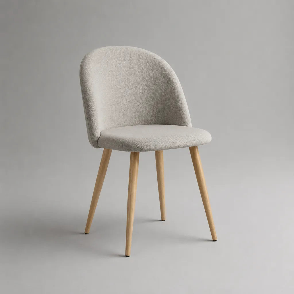 Chaise de salle à manger rembourrée gris clair en tissu et bois, dossier arrondi, 49 x 55 x 84 cm