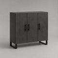 Buffet haut 3 portes en panneaux de particules mélaminés effet béton gris anthracite et métal noir, 120 x 40 x 110 cm