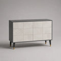 Buffet de rangement rectangulaire à 3 portes en MDF, gris foncé, blanc et laiton, 120 × 40 × 80 cm