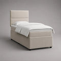 Lit simple rembourré en tissu beige 90 x 190 cm avec tête de lit, sommier à lattes, matelas et linge de lit, 203 x 98 x 120 cm