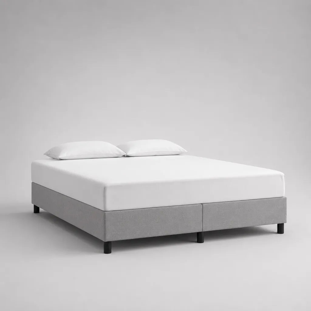 Ensemble de 2 sommiers tapissiers rectangulaires en polyester gris clair, couchage 160 × 200 cm, pieds noirs