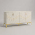 Buffet de rangement à 4 portes en MDF et acier, blanc cassé et doré, 160 × 40 × 85 cm