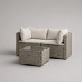 Salon de jardin 2 pièces avec canapé 2 places 137 x 70 x 64 cm et table basse 60 x 60 x 35 cm en résine tressée gris taupe et tissu écru