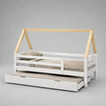 Lit cabane enfant avec lit gigogne, couchages 90 x 200 cm et 90 x 190 cm, pin massif blanc et naturel