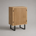 Buffet haut 2 portes en bois et métal, chêne naturel et noir, 80 × 40 × 110 cm