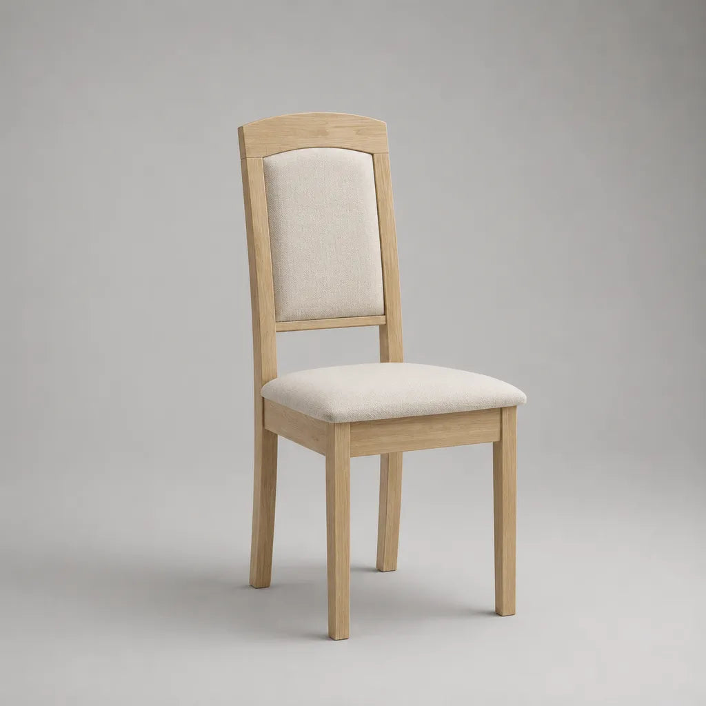 Chaise de salle à manger rembourrée en bois massif et tissu, beige et bois naturel, 45 × 52 × 96 cm