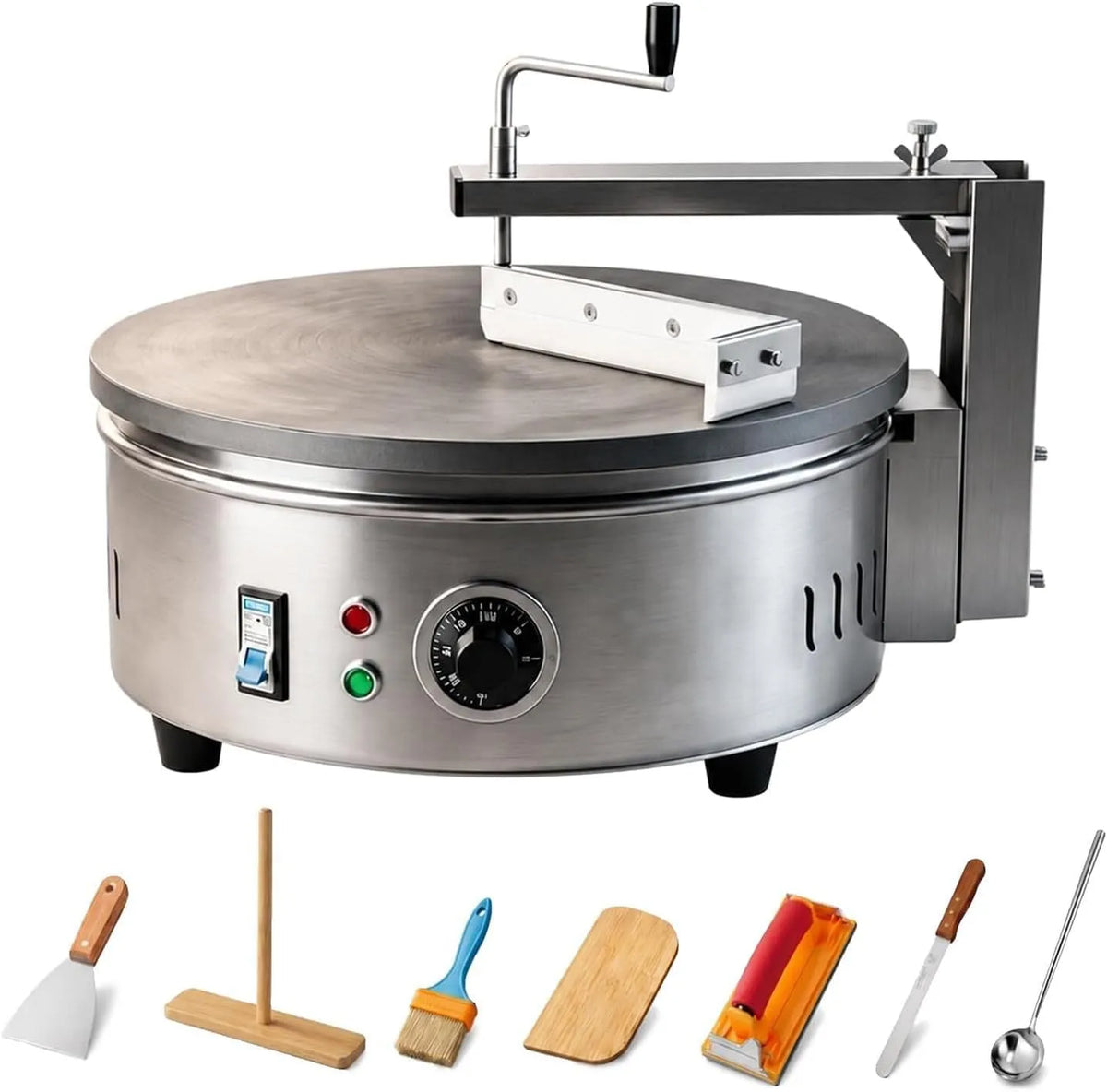 Commerciële elektrische crêpe-maker 220V met 220V, 40 cm, regelbare thermostaat, RVS en 7 accessoires