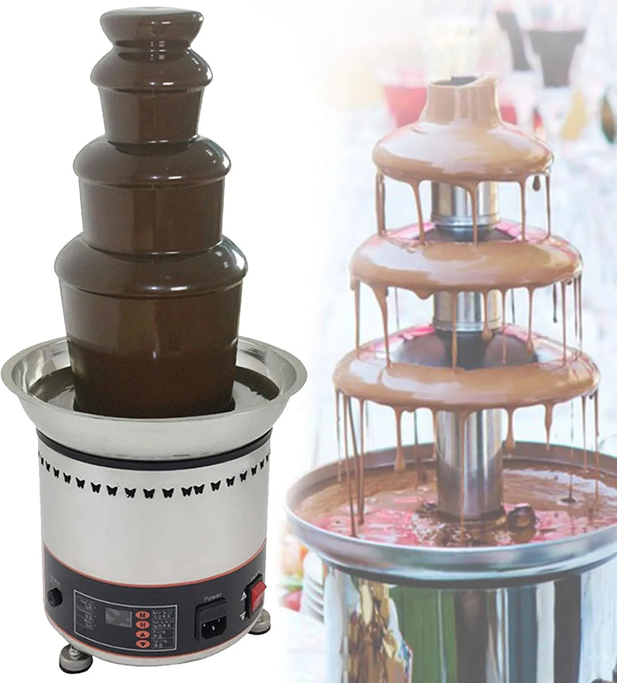 Barbecue, ranch of feest bruiloft,4Tier, elektrische roestvrijstalen chocolade fondue fontein met warmtesmelten, BBQ -saus, snoep
