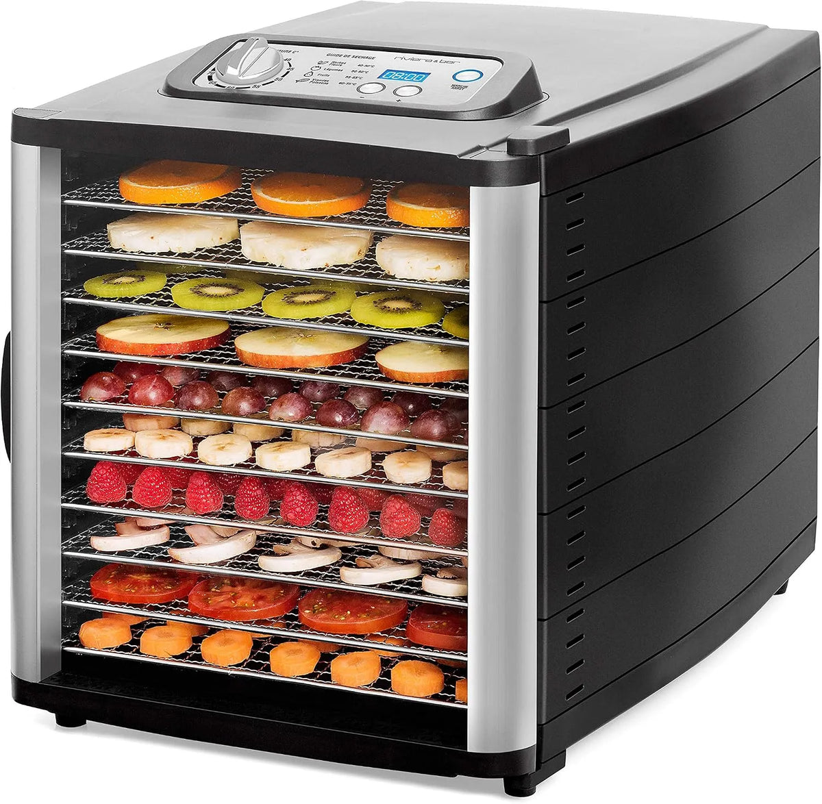 Droger met 800 W, 35-75°C, Timer, 35°C, RVS en gerichte luchtcirculatie