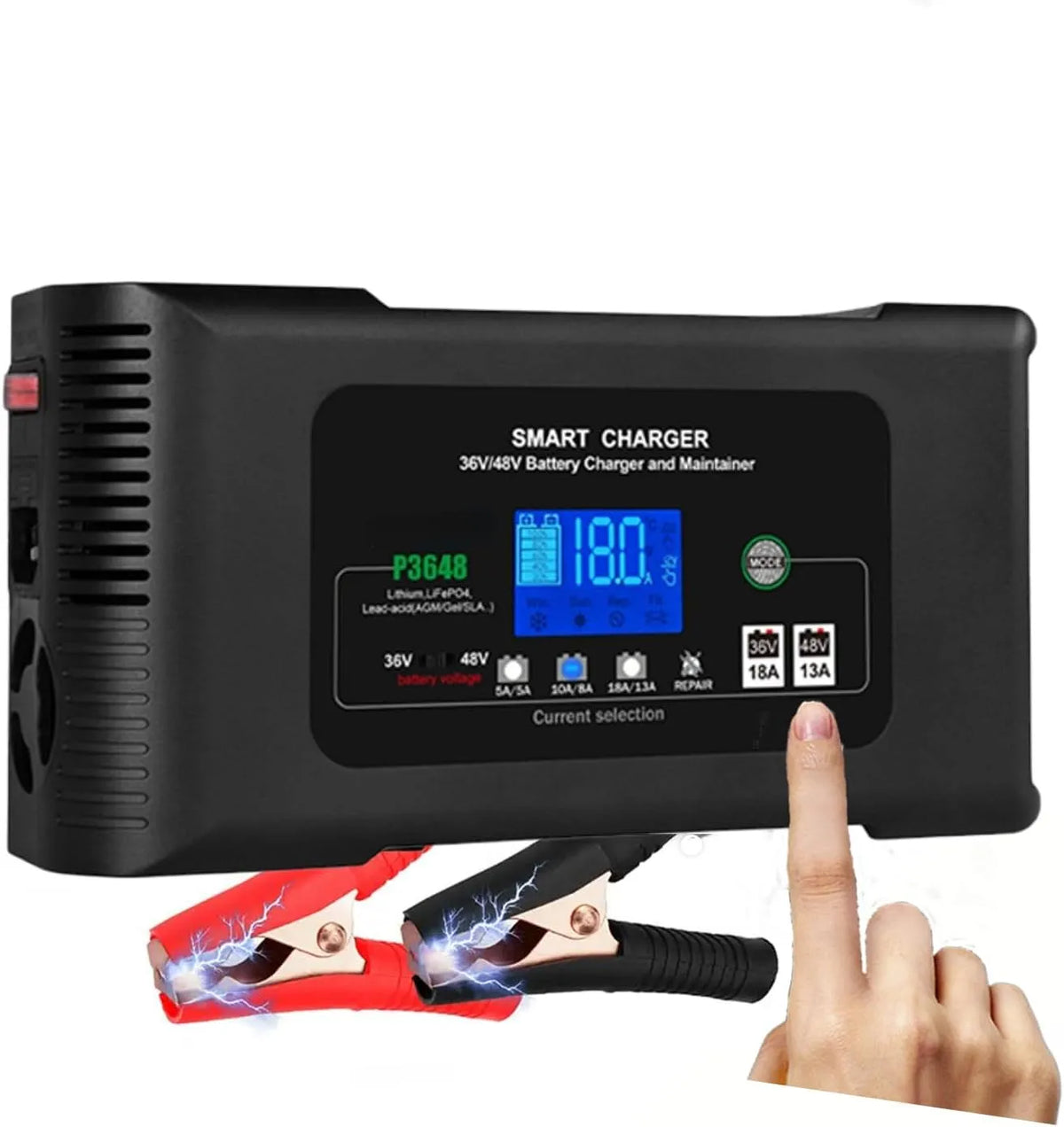 Grasmaaier LifePO4/AGM/loodzuur-auto-acc met 36 V, 18 A en 4 modi