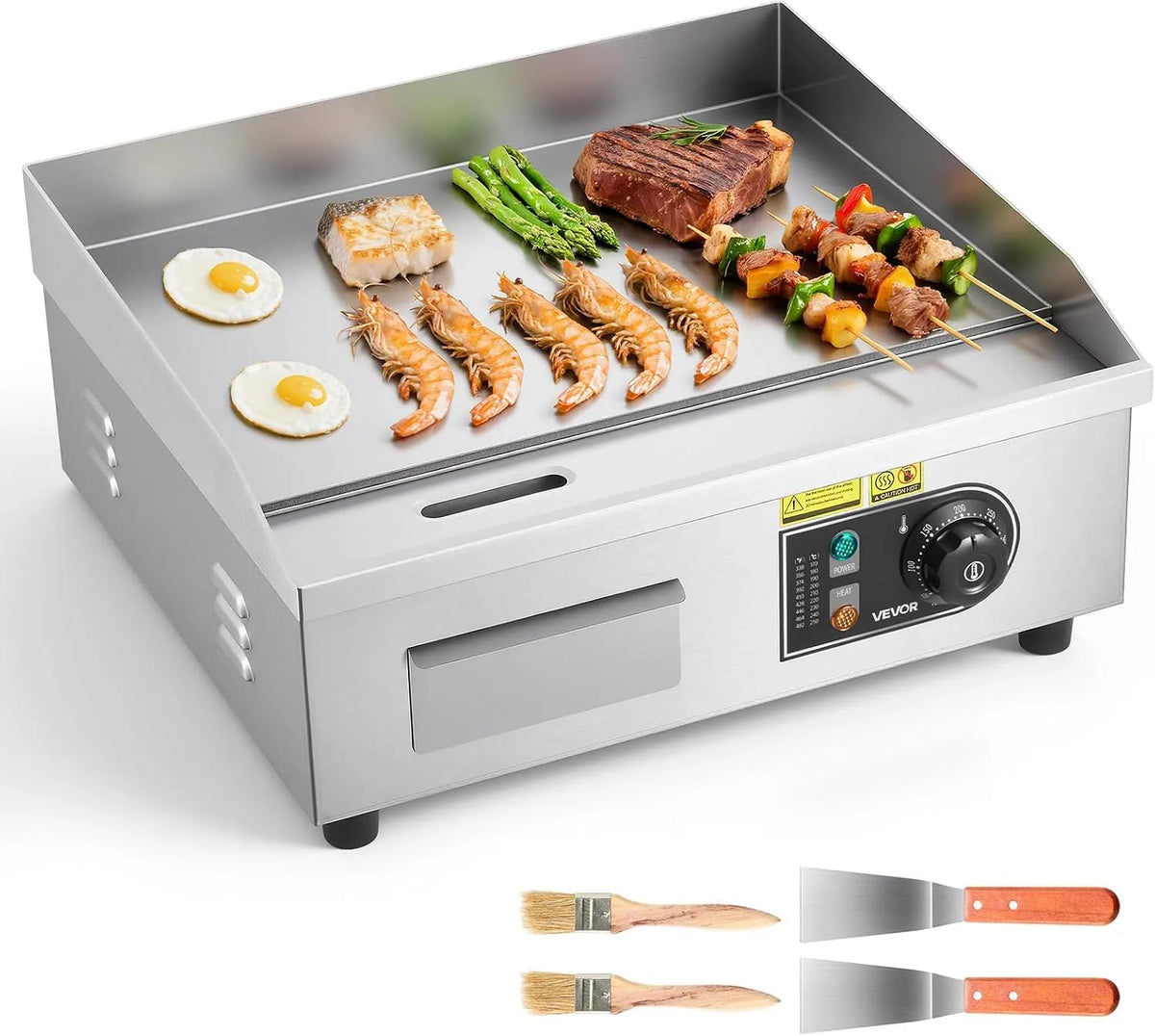 Barbecue met 450 x 300 mm, 50 °C, 300 °C, 2800 W en RVS, kookoppervlak 450 x 300 mm