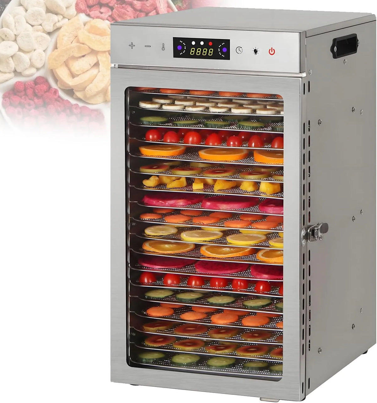 Droger, timer, 6/8/12/18-Tray voedsel- en gedroogde groentendroger, fruit- en groentedroger, 30-90°C