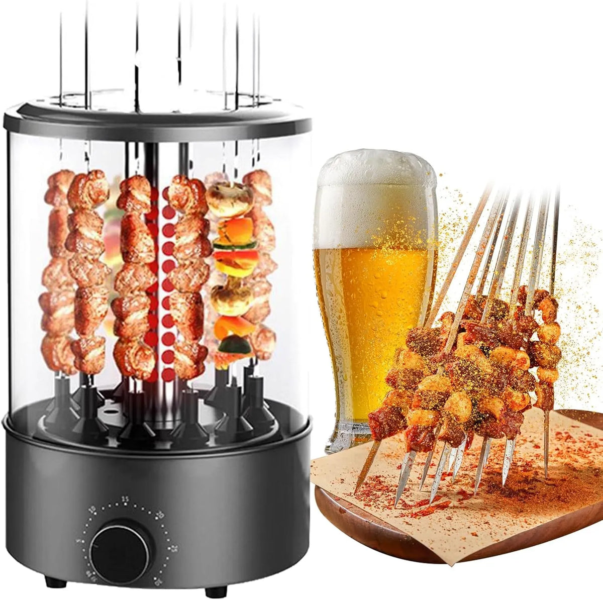 Barbecue, 1100 W rookloze BBQ -grill met 12 grill vork, Elektrische rotatie Barbecue Grill, raclette grill machine, 360 ° gelijkmatige verwarming
