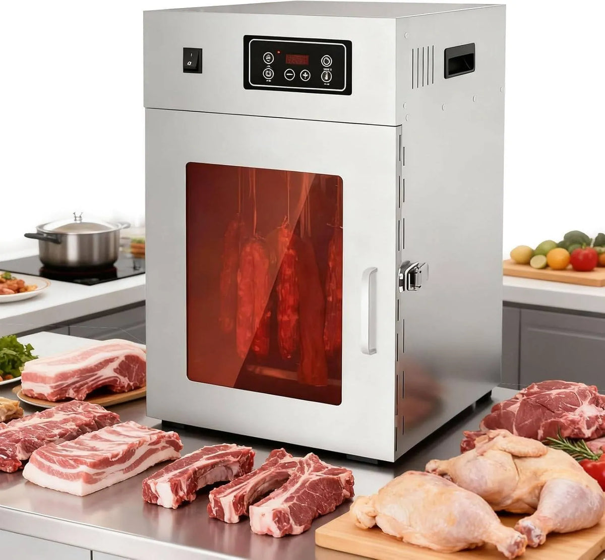 Droger met 30-90°C, timer, 24 uur, 800 W, regelbare thermostaat, RVS en gerichte luchtcirculatie