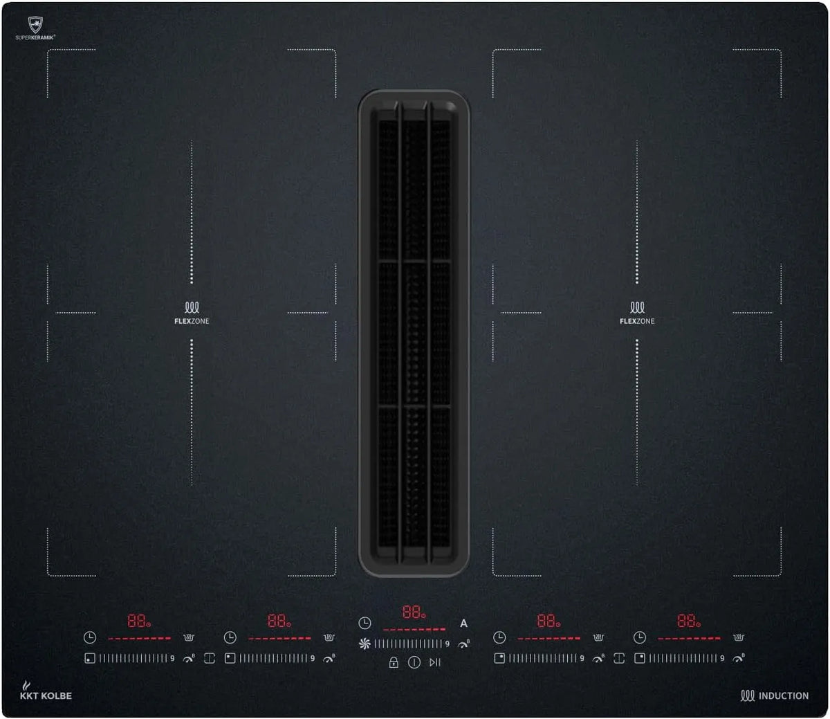 Afzuigkap IND600DRAFT met 60 cm, 7,4 kW, 9 standen en timer, KKT KOLBE IND600DRAFT Inductiekookplaat met geïntegreerde afzuigkap