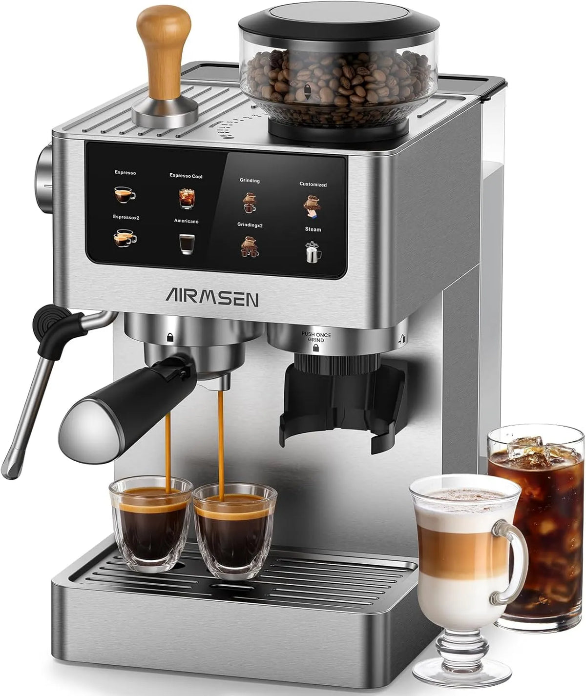 Espressomachine, 20 bar, 1,8 l watertank, RVS, koffiezetapparaat voor Americano, cappuccino en latte