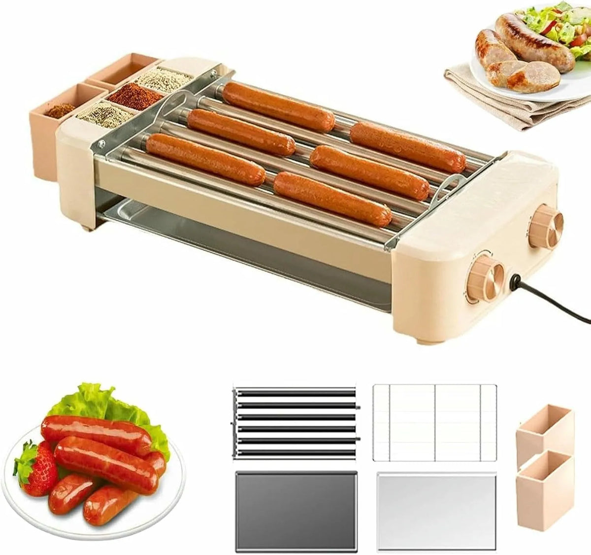 Aanrechthothond roller machine met 47 x 23 x 10.3 cm, 40 x 13 x 10cm, 550 W, 24 uur, regelbare thermostaat en RVS
