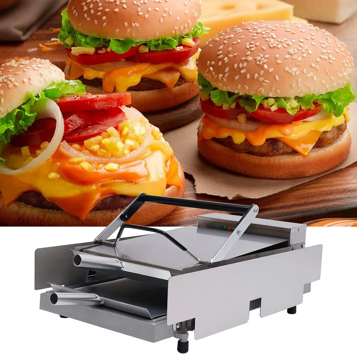 Broodrooster, RVS, hamburgerpers, broodjes, commerciële bakkersmachine, van grill, toas, baken, batch