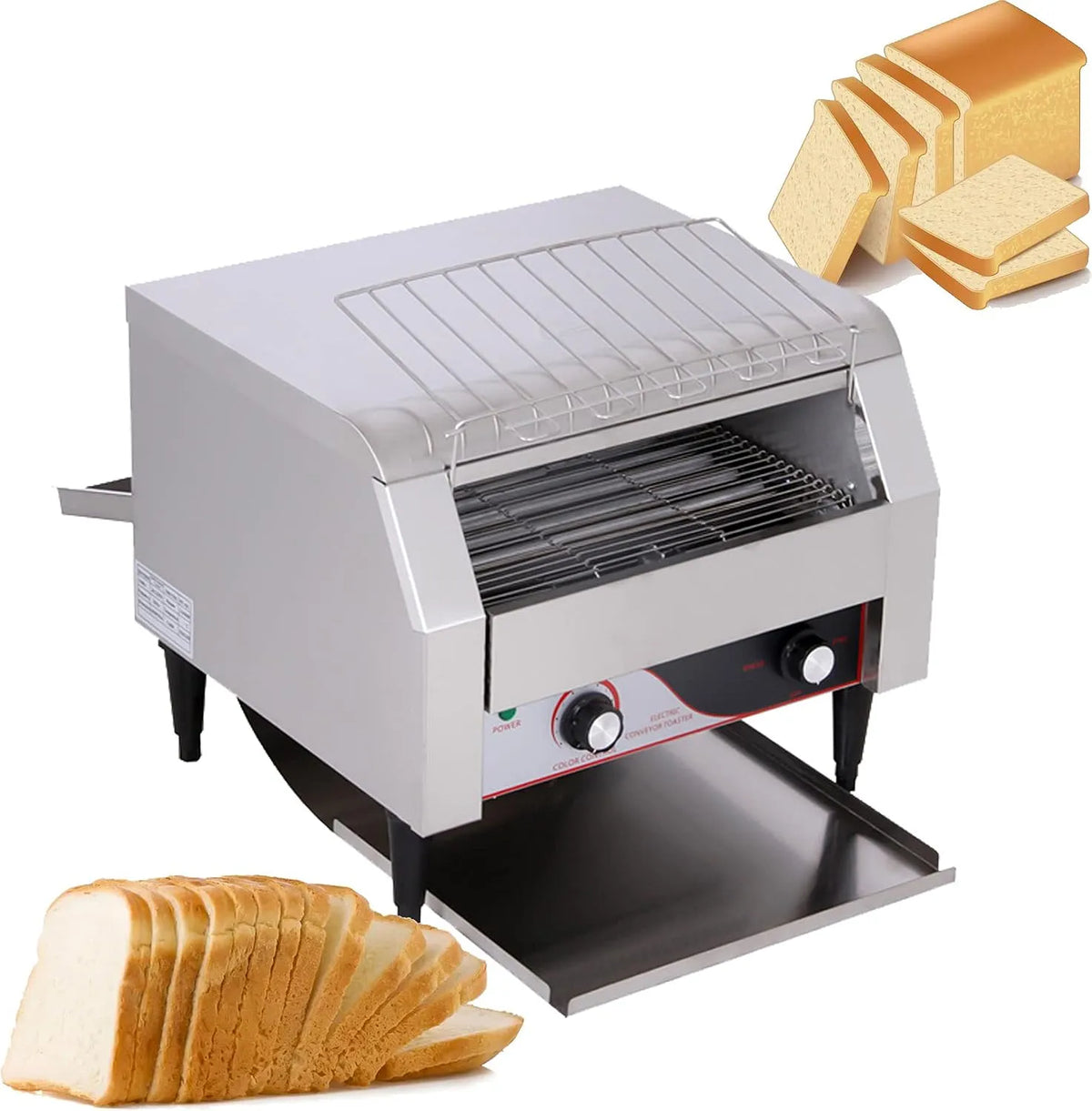 Broodrooster met 450 stuks/u, automatische broodrooster, commerciële elektrische broodrooster van RVS, automatische broodmachine en thee, uitneembare