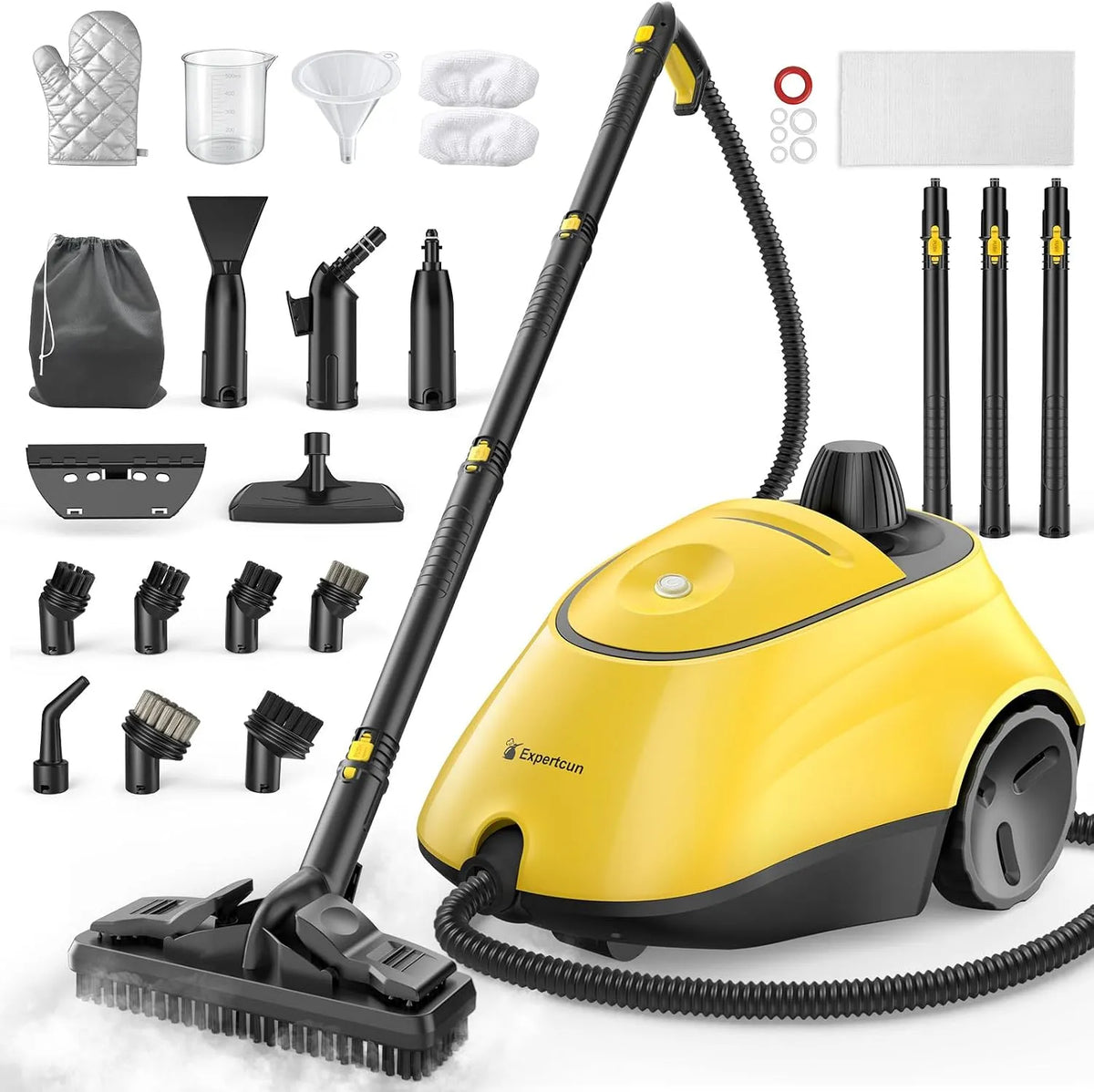 Stoomreiniger met 1500 W, 1,4 l, 110 °C, 1,2 L, 2-in-1, waterreservoir, accessoires inbegrepen en handmodel