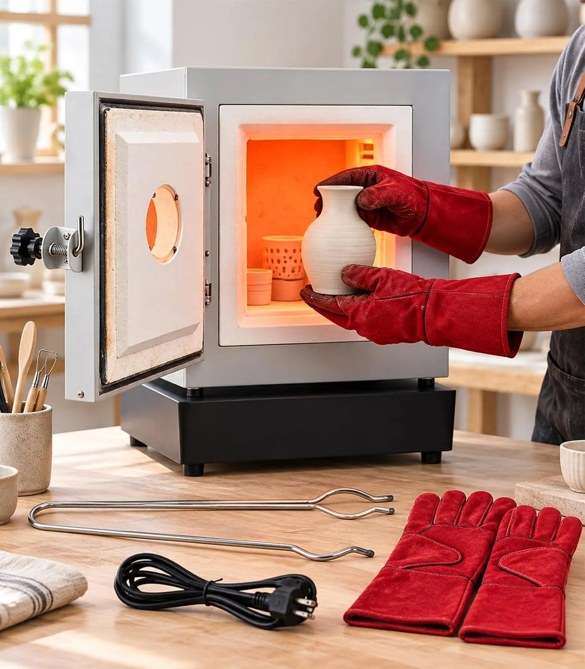 Inbouwoven met 2000 W, 110V, 15 x 15 x 20 cm, 1150°C en regelbare thermostaat