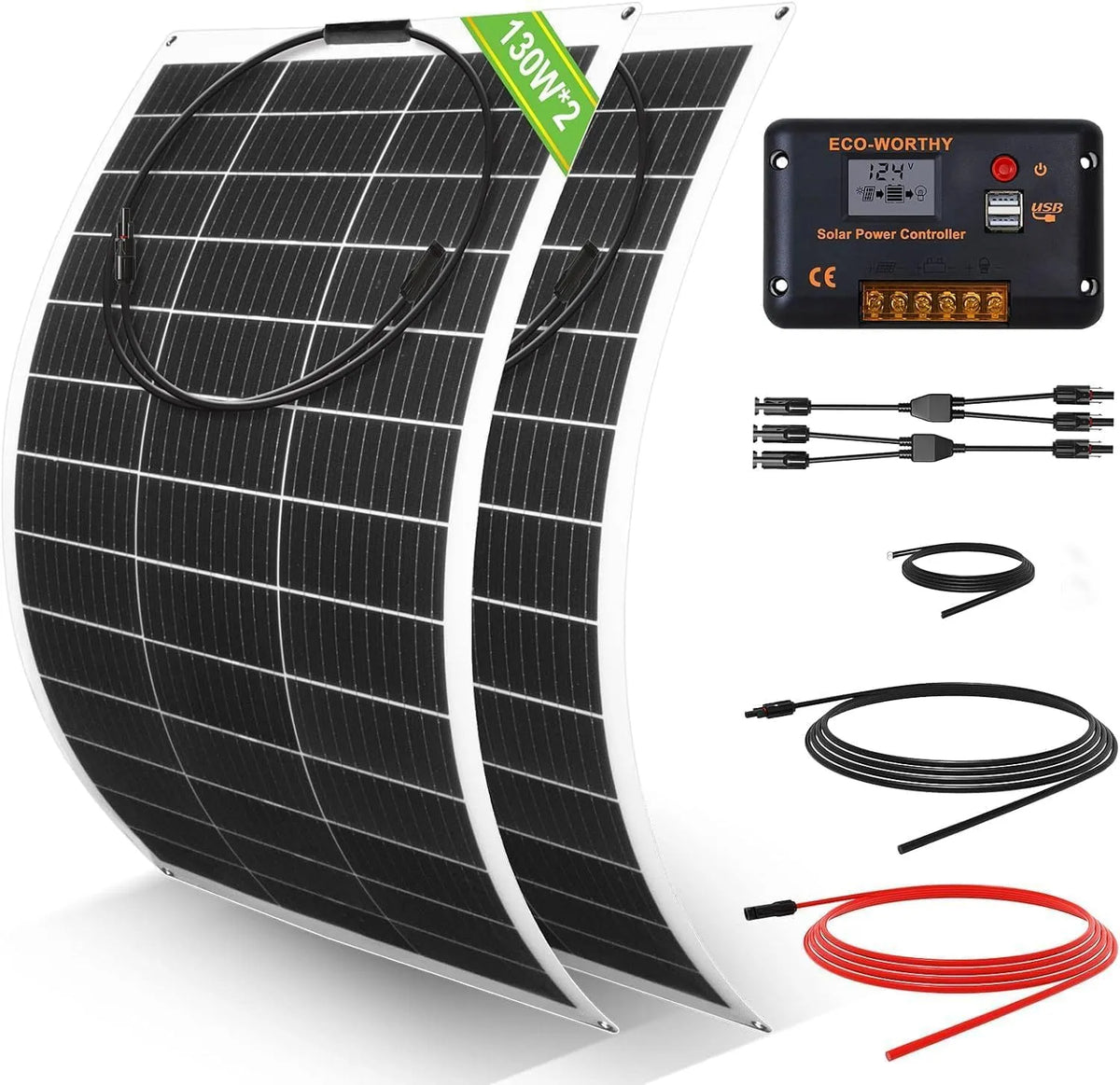 Zonnepaneel, 130 W, camper, cabine, 30 A, boot, zonnepaneel kit onafhankelijk off-grid: 2 stuks 130