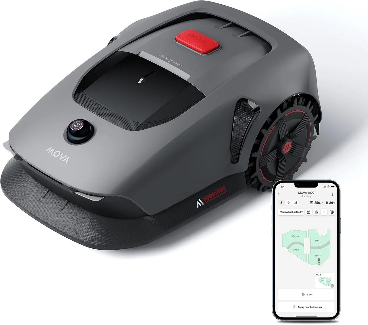 Robotmaaier, 1000 m2, app-bediening, verbeterde terreinwielen, U-vormig maaien, snel opladen