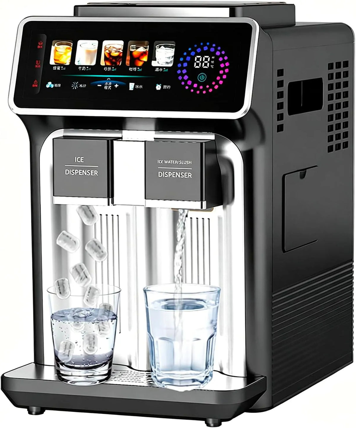 Waterdispenser, Compacte ijsmachine met waterdispenser, slush en koud water, compacte ijsblokjesmachine voor op het aanrecht, draagbaar voor thuis