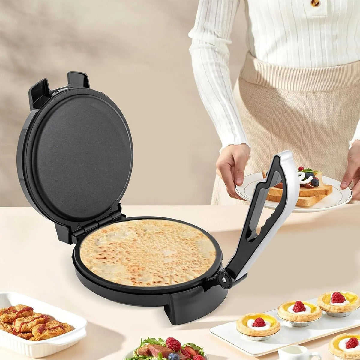 Roti Maker Machine met 220v, 2000 W, regelbare thermostaat, RVS en aluminium