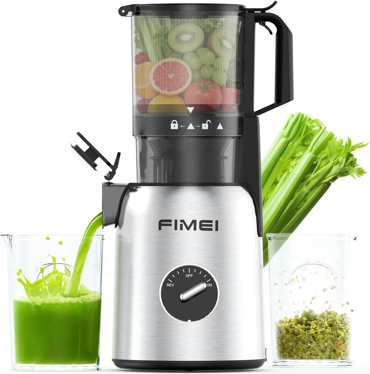 FIMEI Sapcentrifuge voor hele groenten en fruit met 135 mm, 135 mm breedte en grotere voerbuis