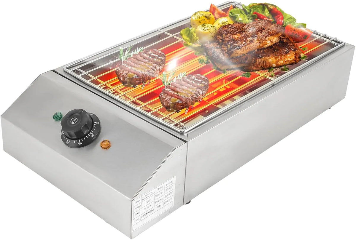 Barbecue met 54 x 28 x 13,5 cm, 220 V, 2,6 kW, 50-300 °C, 25,5 x 42,5 cm, 16,73 inch, 50°C en RVS