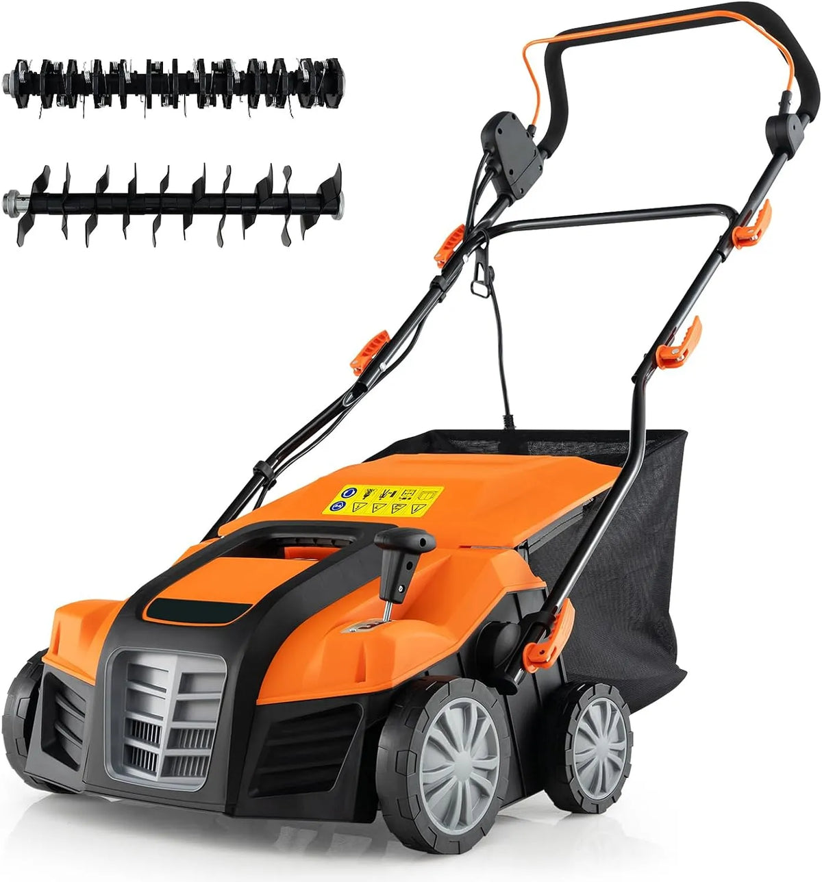 COSTWAY Verticuteermachine met 41 cm, 15 A, 55 l, 2-in-1, 3 standen, zwart, groen en oranje
