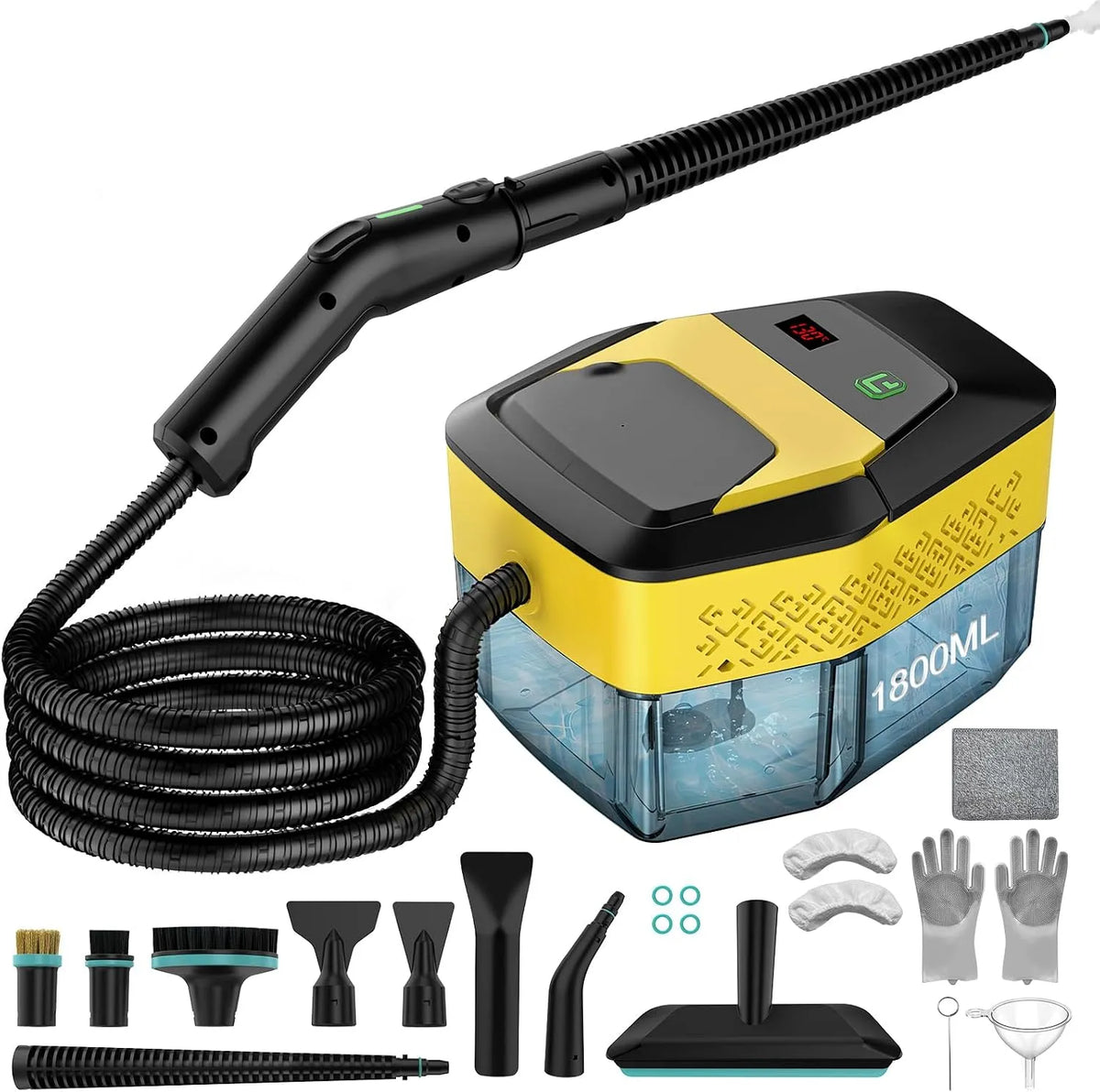 Stoomreiniger met 2500 W, 15 seconden, 105 °C, 60 minuten, 100 °C, waterreservoir, accessoires inbegrepen en voor tapijt, harde vloeren en dierenharen