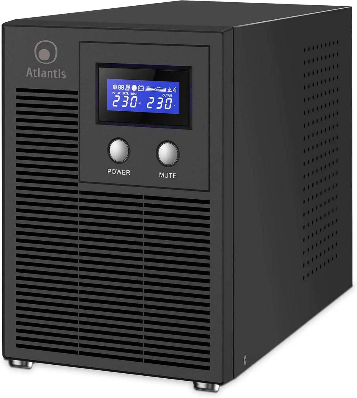 Atlantis A03-HP4003P Ononderbroken sinusgolf 3000 VA, Atlantis A03-HP4003P RS232, USB-HID-aansluiting, 6 IEC-uitgangen, 4 12 V-7 Ah batterijen