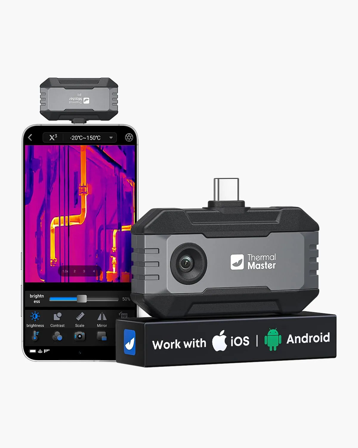 Camera, P1, X3, 25 Hz, USB, Infraroodcamera met 320x240 X3 IR-resolutie, 20°C tot 600°C, voor Huisinspectie, HVAC & Elektro
