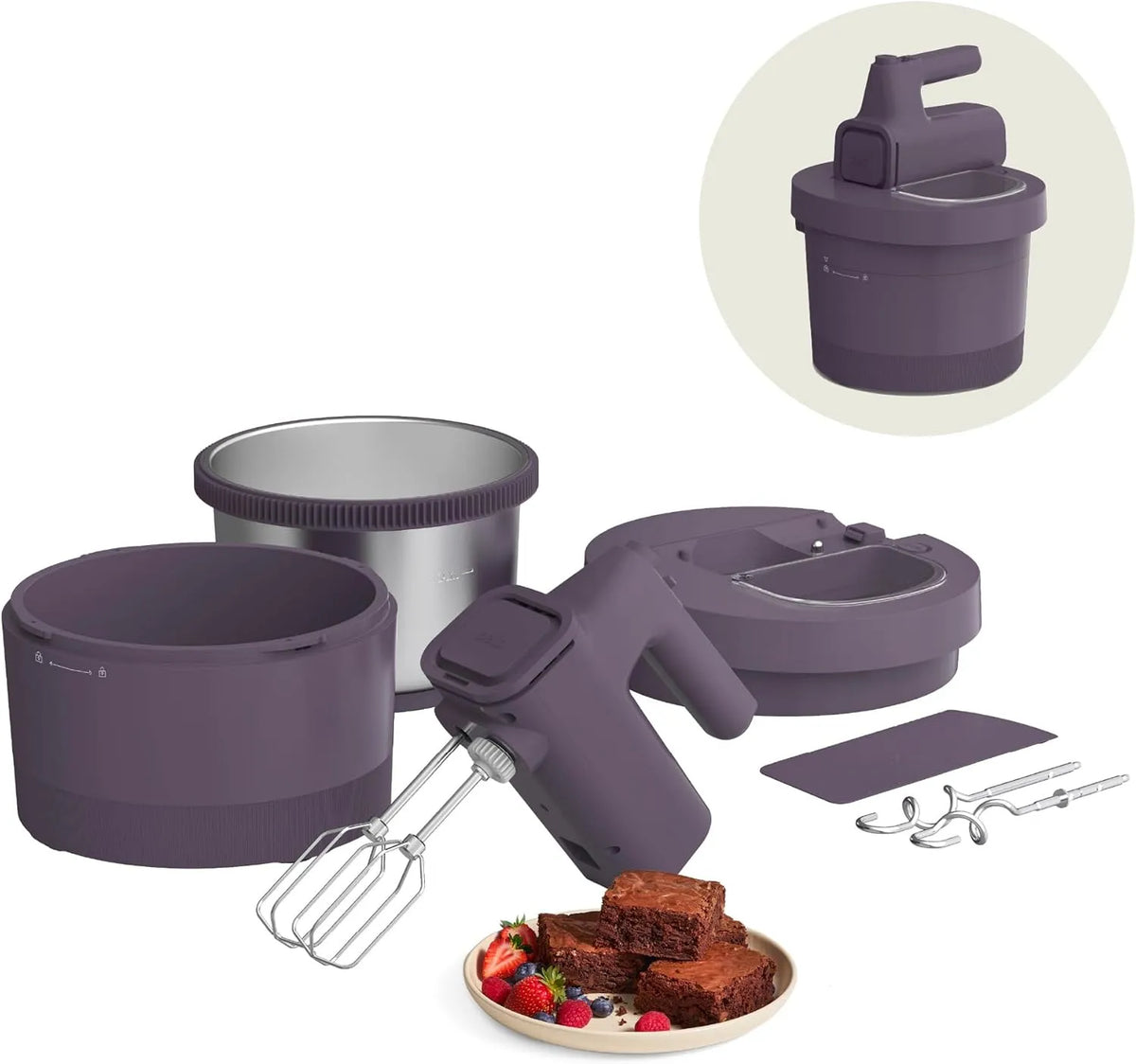 2-in-1, Blender, elektrische 2-in-1 mixer met kom, deeghaak, garde en garde, Bella Handmixer