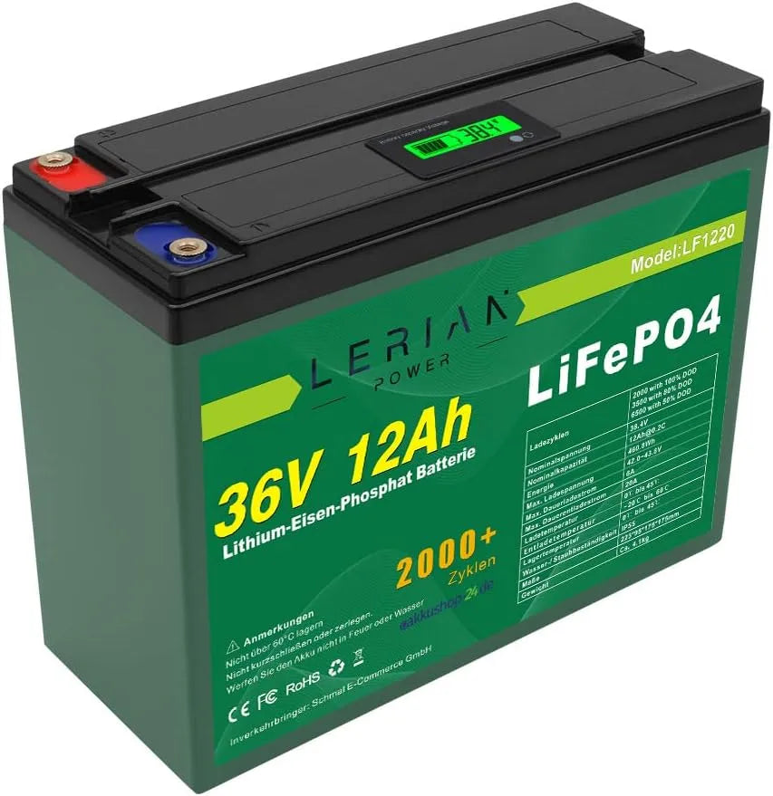 LiFePO4 Accu LiFePO4 met 36 V, 12 Ah, 20 A en 432 Wh, lithium-ijzerfosfaatbatterij voor modelbouw