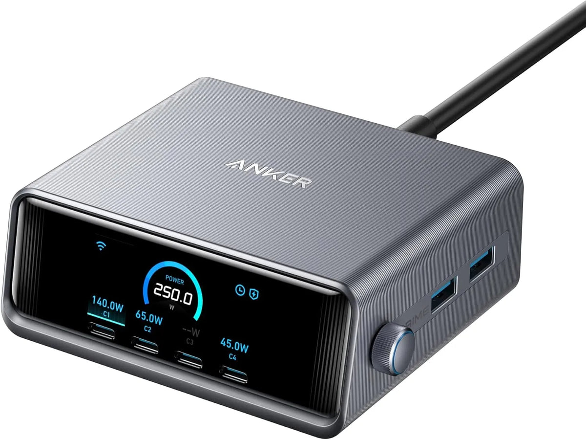 Lader met 250 W, USB, digitaal display en oplaadstation