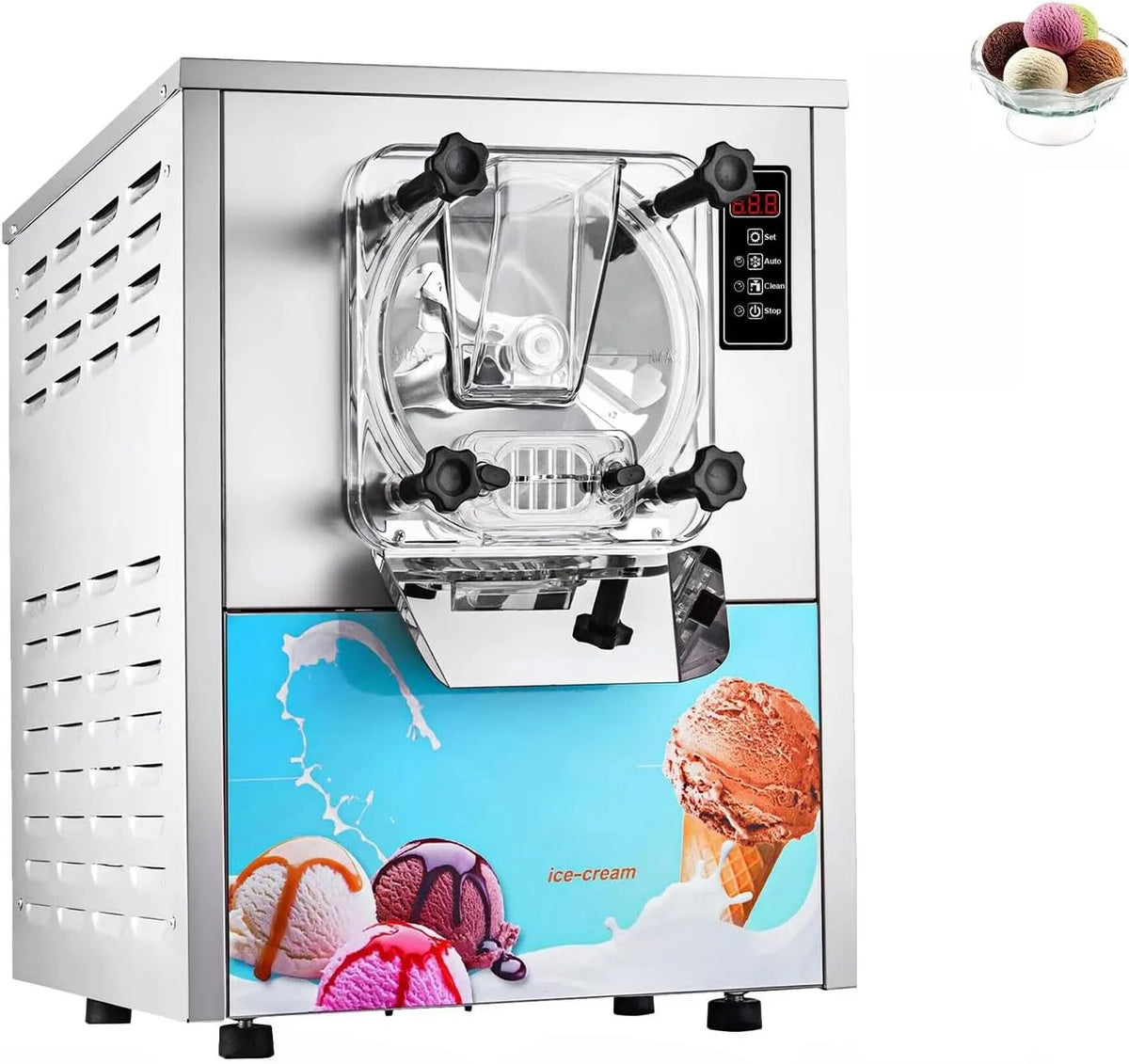 Machine met 16-20 l/u, Ddure Italiaanse ijsmachine, 1400 W, 3 smaken en automatische reiniging, trechter