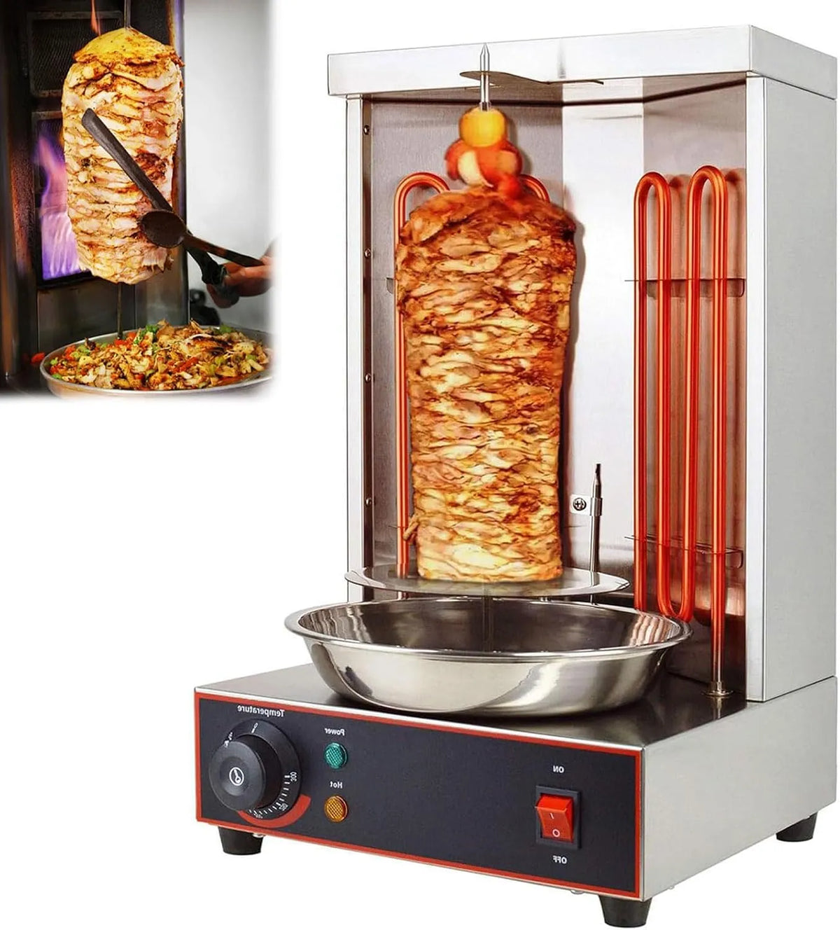 Inbouwoven, 2400 W vermogen, 360 ° rotatie, RVS, oven voor kebab grill, snelle verwarming, vetopvangschaal, sokkel met verhoogde as
