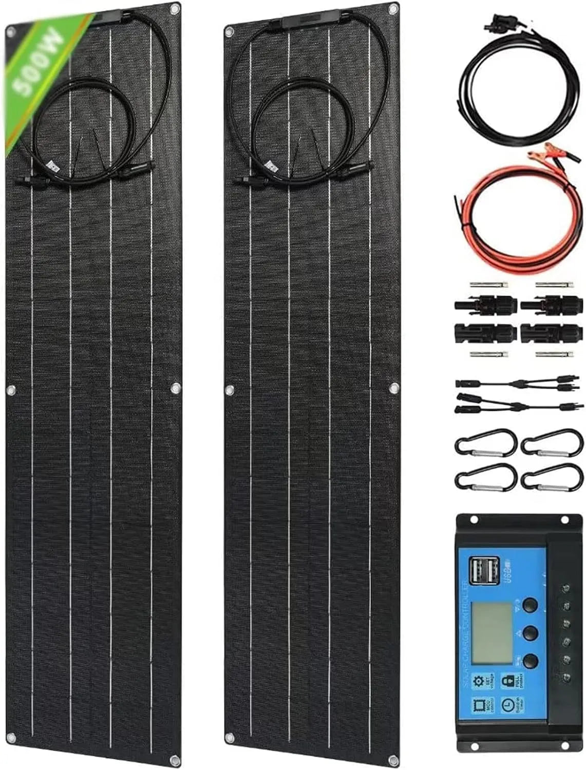 Zonnepaneel, 500 watt ultradun zonnepaneel met 40A-controller, 2x 250 W 12V-24V ETFE-panelen, camper, caravan, boot