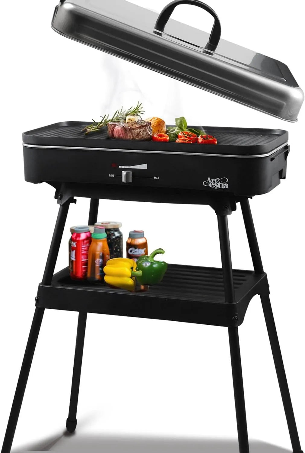 Barbecue met 1800 W, 29,7 x 26,2 x 16,3 cm, 5 minuten, 2-in-1 en regelbare thermostaat