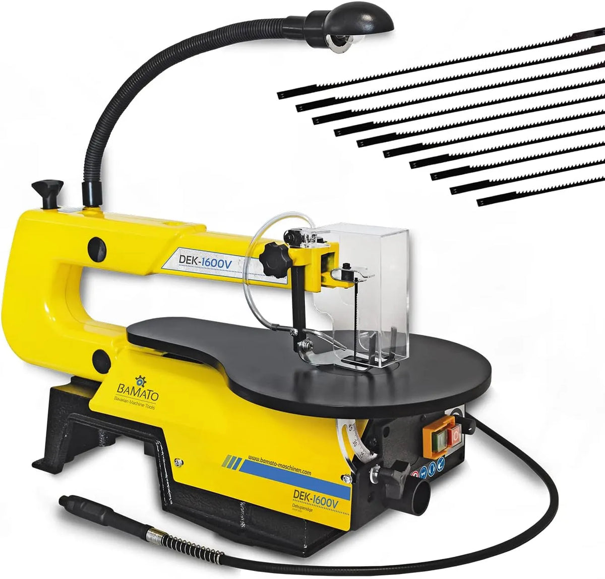 Cirkelzaag, DEK-1600V, 630 x 320 x 380 mm, 255 x 415 mm, 50 Hz, polijsten en slijpen van hout