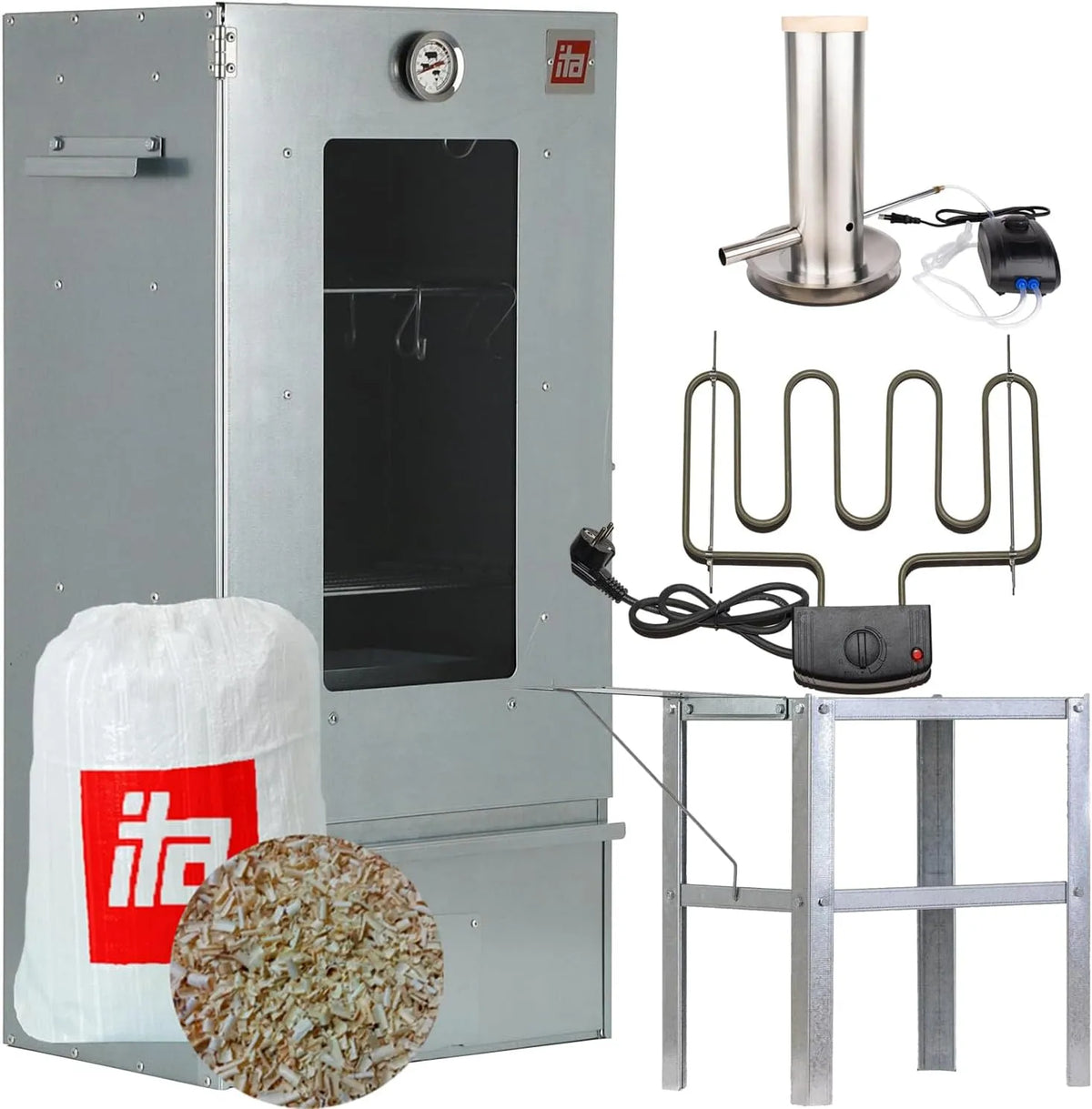 Tafel met Smoker Set met Verwarming, Rookkast met Raam & Thermometer, Gelegeerd Staal, Rookgenerator en Direct van de Fabrikant, EU Kwaliteit